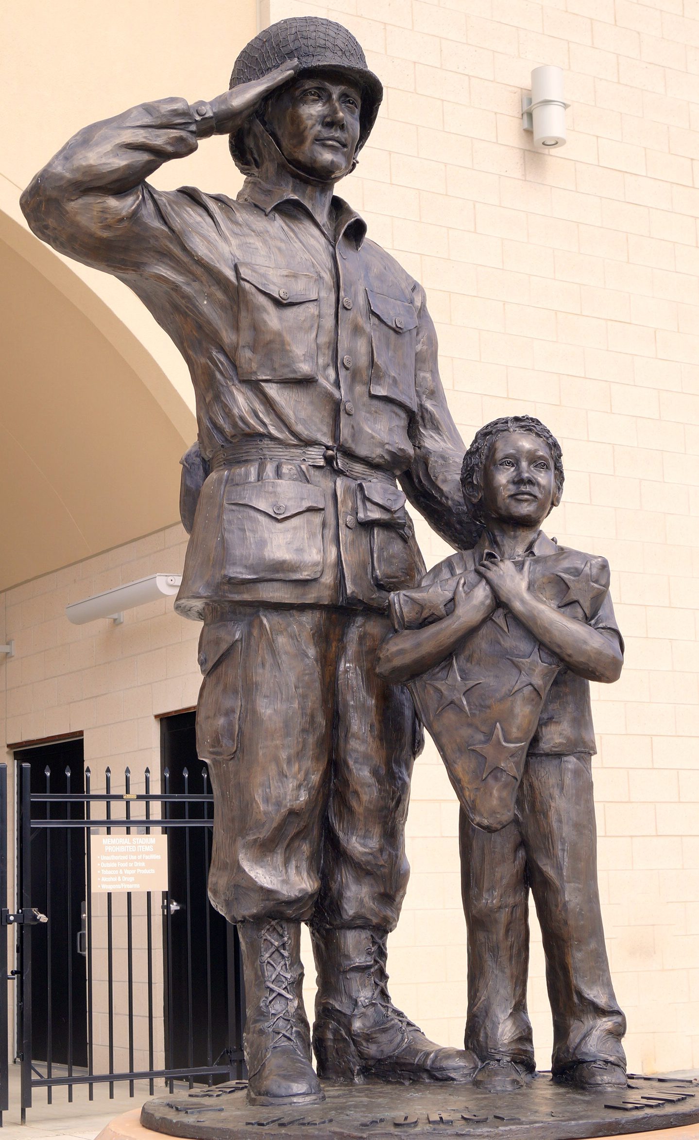 sculpture of soldier and boy
