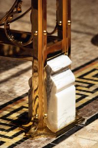 Marble altar base with profile that recall existing high altar