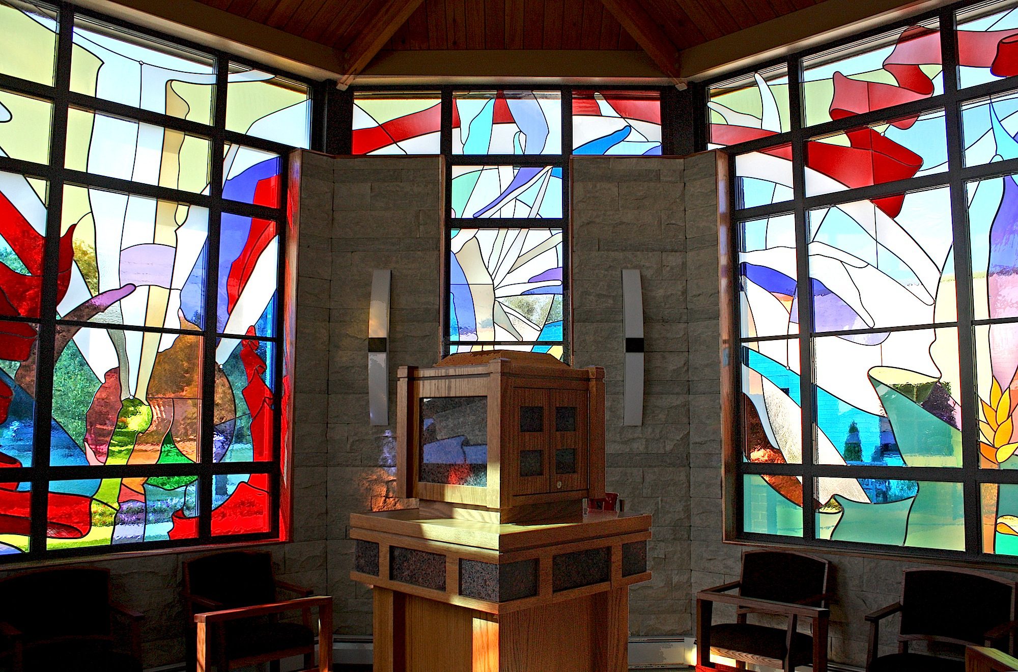 stained glass behind altar