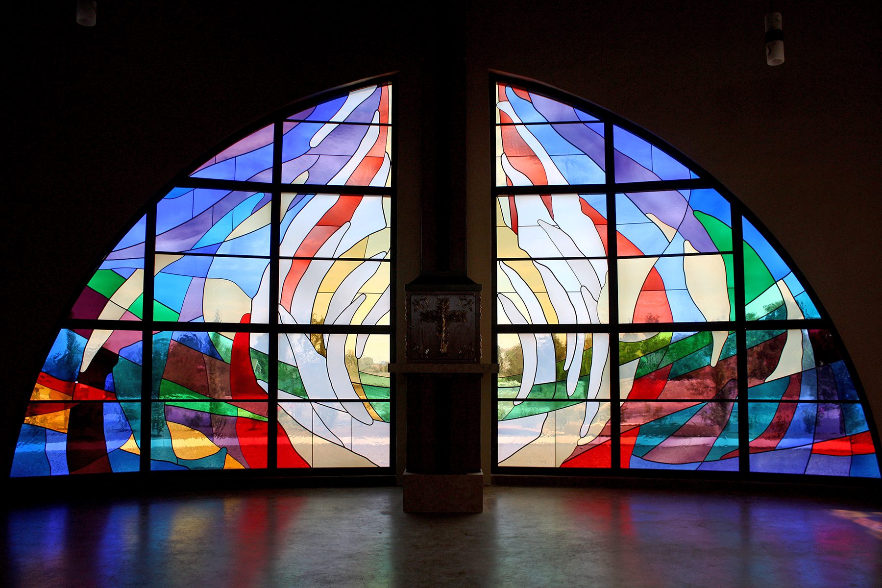 stained glass inside chapel