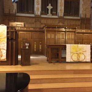 church altar with paraments